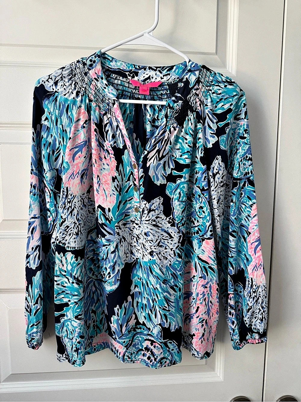Lilly Pulitzer Elsa Silk Top Floral Blouse Blue & Pink